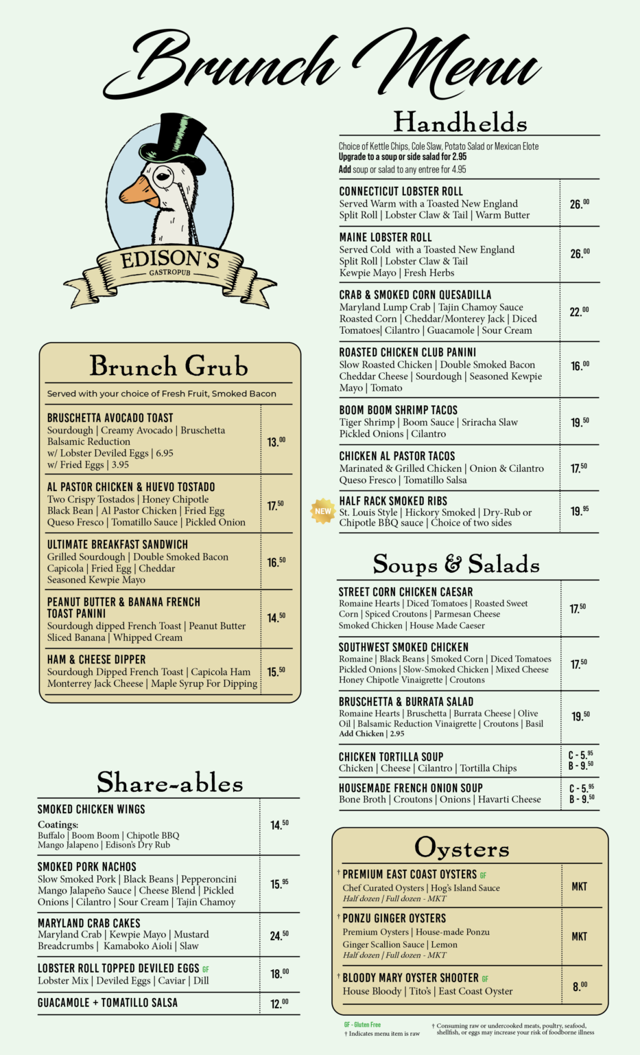 Menu Edison Gastropub